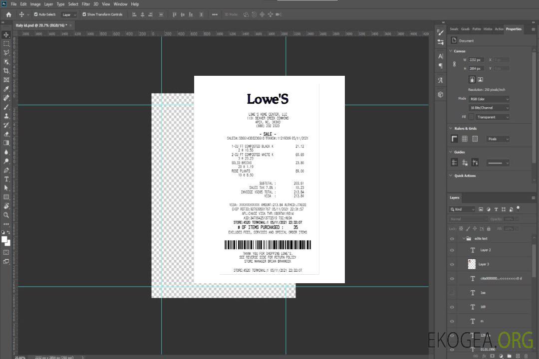 Reçu de paiement LOWE'S HOME CENTER template